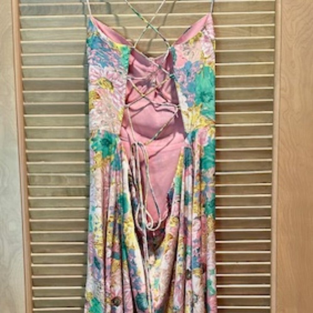 NWT Gala Bustier Cross Strap Midi Dress Color: Coral yellow floral Size XL - Picture 10 of 12